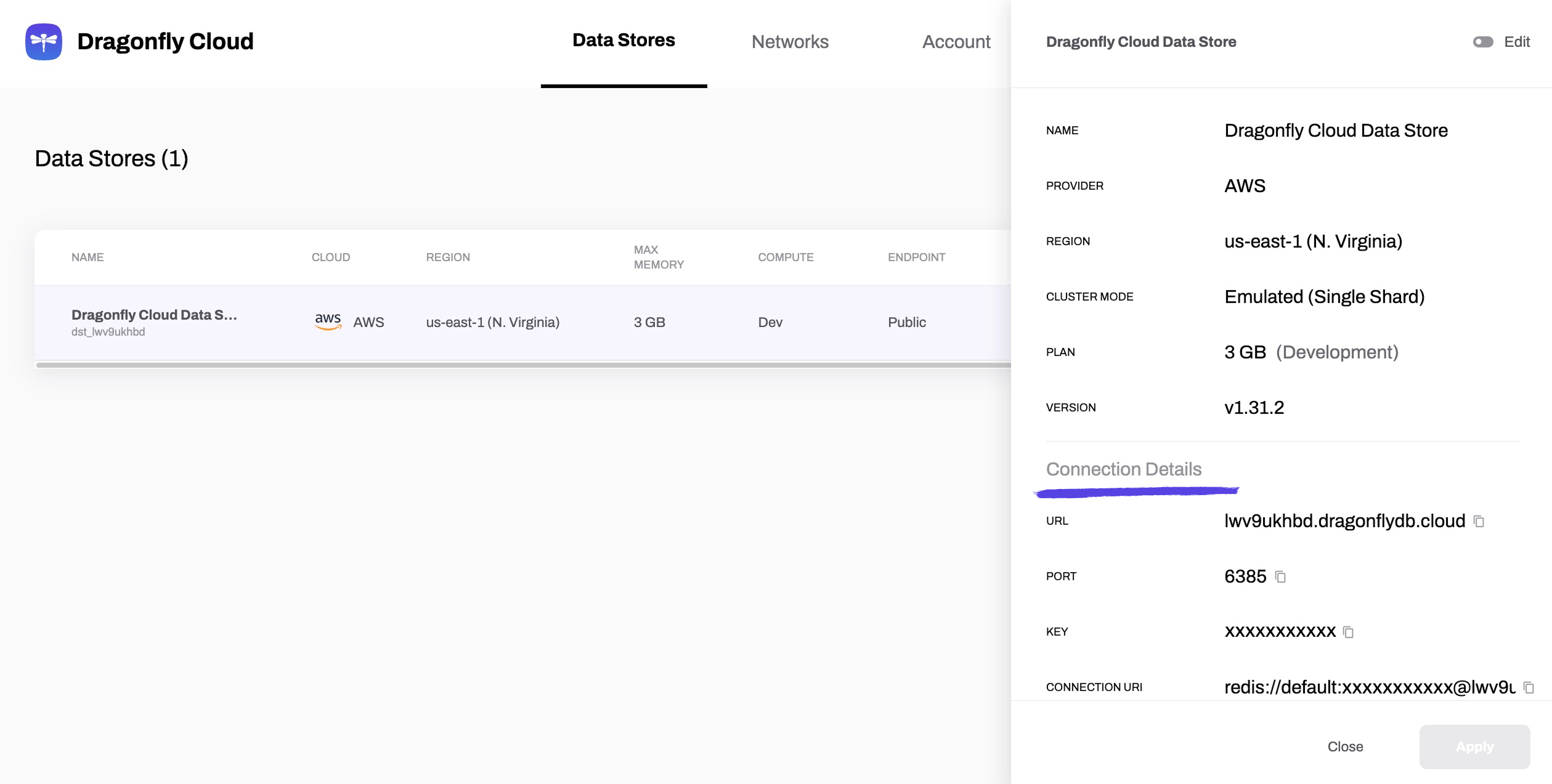 Dragonfly Cloud Connection Details